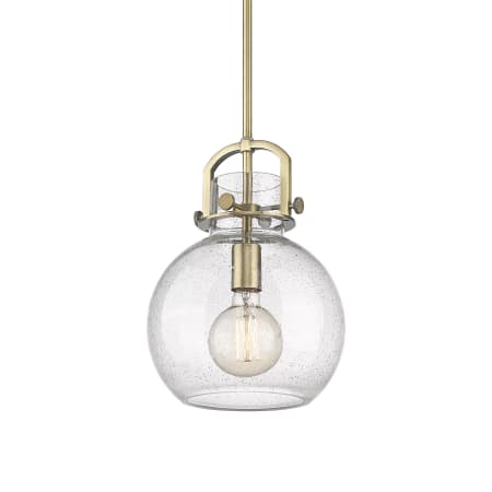 A large image of the Innovations Lighting 410-1SM-15-10 Newton Sphere Pendant Brushed Brass / Seedy