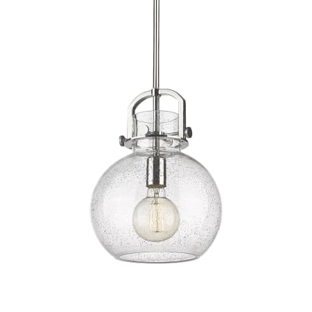 A large image of the Innovations Lighting 410-1SM-15-10 Newton Sphere Pendant Polished Nickel / Seedy