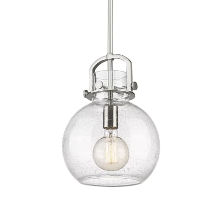 A large image of the Innovations Lighting 410-1SM-15-10 Newton Sphere Pendant Satin Nickel / Seedy