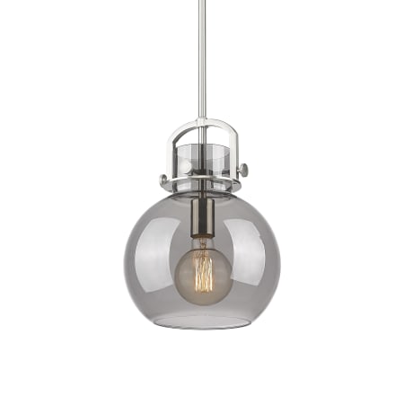 A large image of the Innovations Lighting 410-1SM-15-10 Newton Sphere Pendant Satin Nickel / Plated Smoke