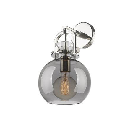 A large image of the Innovations Lighting 410-1W-14-8 Newton Sphere Sconce Polished Nickel / Plated Smoke