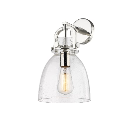 A large image of the Innovations Lighting 410-1W-15-8 Newton Bell Sconce Polished Nickel / Seedy