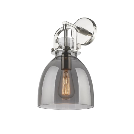 A large image of the Innovations Lighting 410-1W-15-8 Newton Bell Sconce Polished Nickel / Plated Smoke