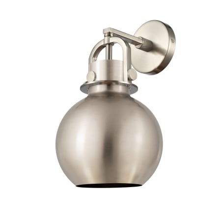 A large image of the Innovations Lighting 410-1W-5-8 Newton Sphere Sconce Satin Nickel / Satin Nickel