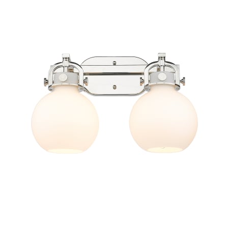A large image of the Innovations Lighting 410-2W-12-17 Newton Sphere Vanity Polished Nickel / Matte White