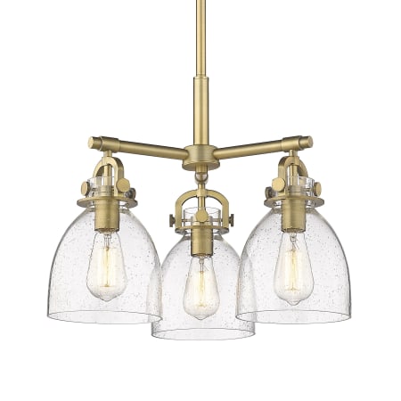 A large image of the Innovations Lighting 410-3CR-16-20 Newton Bell Pendant Brushed Brass / Seedy