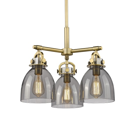 A large image of the Innovations Lighting 410-3CR-16-20 Newton Bell Pendant Brushed Brass / Plated Smoke
