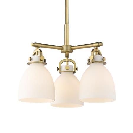 A large image of the Innovations Lighting 410-3CR-16-20 Newton Bell Pendant Brushed Brass / Matte White