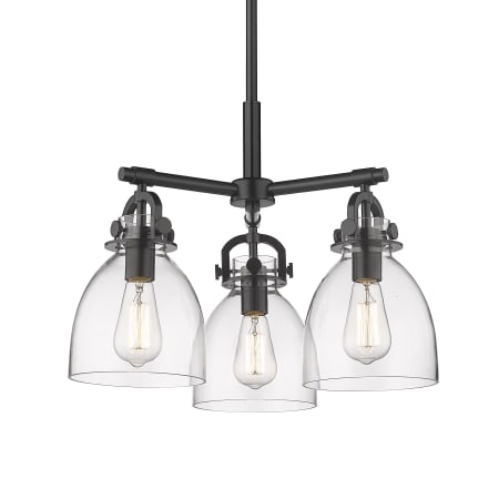 A large image of the Innovations Lighting 410-3CR-16-20 Newton Bell Pendant Matte Black / Clear