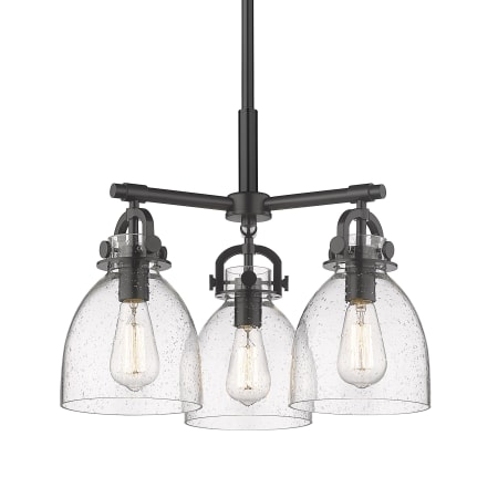 A large image of the Innovations Lighting 410-3CR-16-20 Newton Bell Pendant Matte Black / Seedy