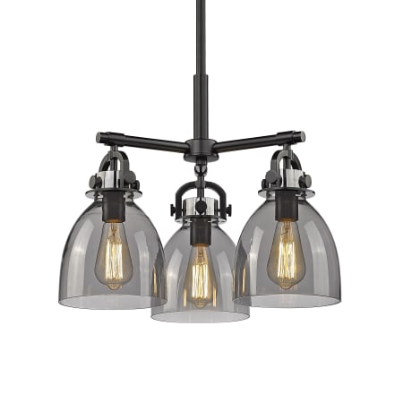 A large image of the Innovations Lighting 410-3CR-16-20 Newton Bell Pendant Matte Black / Plated Smoke