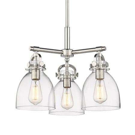 A large image of the Innovations Lighting 410-3CR-16-20 Newton Bell Pendant Polished Nickel / Clear