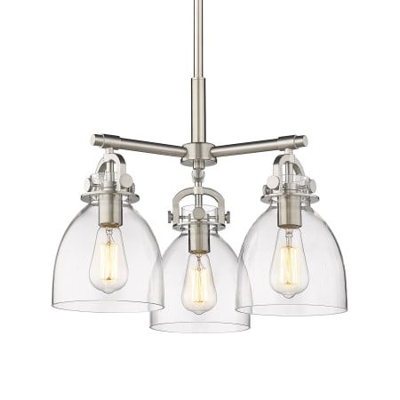 A large image of the Innovations Lighting 410-3CR-16-20 Newton Bell Pendant Satin Nickel / Clear