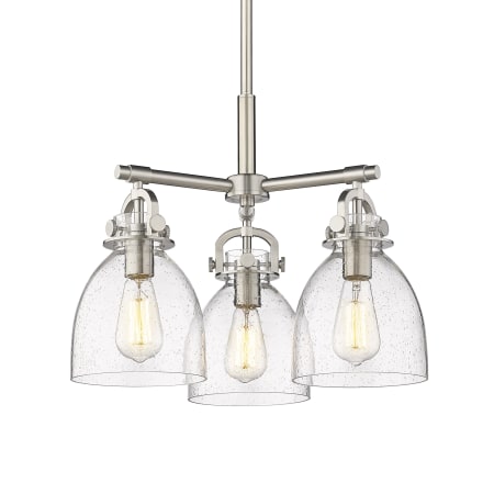 A large image of the Innovations Lighting 410-3CR-16-20 Newton Bell Pendant Satin Nickel / Seedy