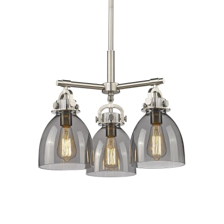 A large image of the Innovations Lighting 410-3CR-16-20 Newton Bell Pendant Satin Nickel / Plated Smoke