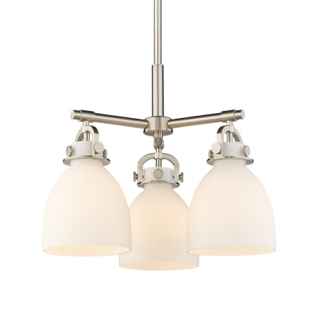 A large image of the Innovations Lighting 410-3CR-16-20 Newton Bell Pendant Satin Nickel / Matte White