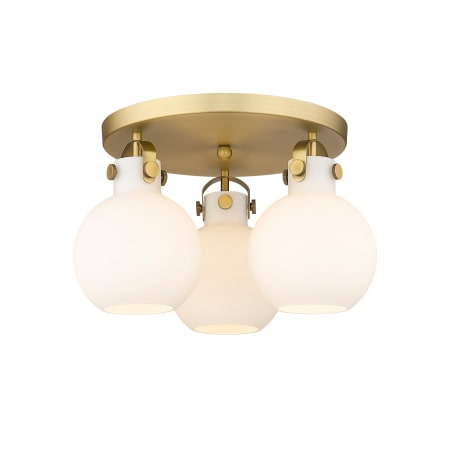 A large image of the Innovations Lighting 410-3F-11-20 Newton Sphere Flush Brushed Brass / Matte White