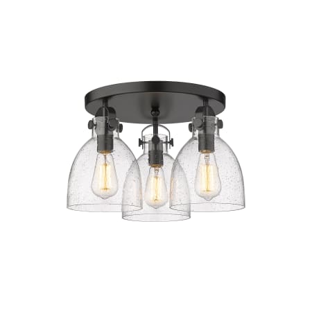 A large image of the Innovations Lighting 410-3F-11-20 Newton Bell Flush Matte Black / Seedy
