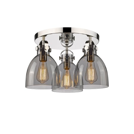 A large image of the Innovations Lighting 410-3F-11-20 Newton Bell Flush Polished Nickel / Plated Smoke