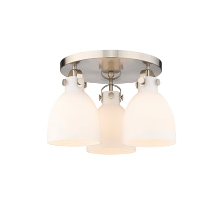 A large image of the Innovations Lighting 410-3F-11-20 Newton Bell Flush Satin Nickel / Matte White