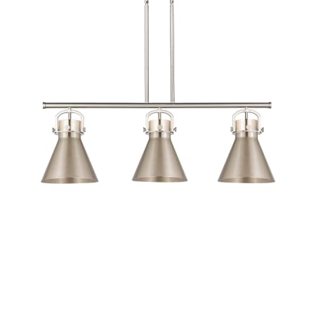 A large image of the Innovations Lighting 410-3I-13-42 Newton Cone Pendant Satin Nickel