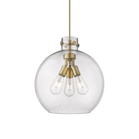 A large image of the Innovations Lighting 410-3PL-17-16 Newton Sphere Pendant Brushed Brass / Clear