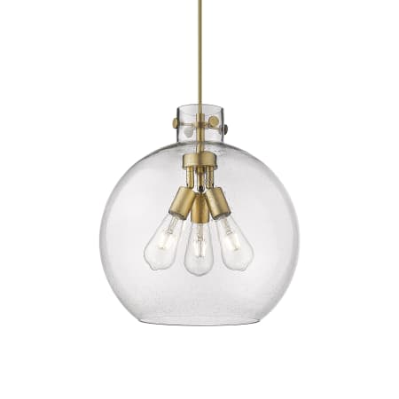 A large image of the Innovations Lighting 410-3PL-17-16 Newton Sphere Pendant Brushed Brass / Seedy