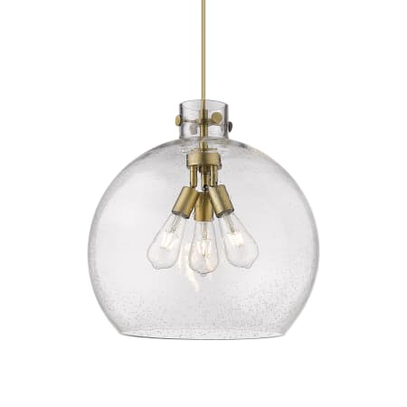 A large image of the Innovations Lighting 410-3PL-18-18 Newton Sphere Pendant Brushed Brass / Seedy