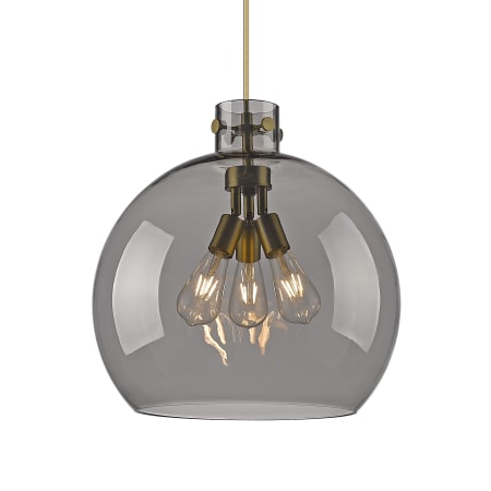 A large image of the Innovations Lighting 410-3PL-18-18 Newton Sphere Pendant Brushed Brass / Plated Smoke