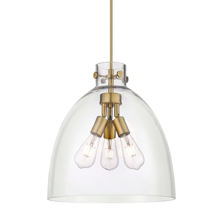 A large image of the Innovations Lighting 410-3PL-18-16 Newton Bell Pendant Brushed Brass / Clear