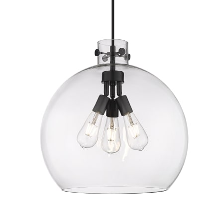 A large image of the Innovations Lighting 410-3PL-18-18 Newton Sphere Pendant Matte Black / Clear