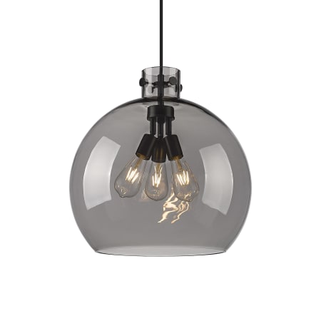 A large image of the Innovations Lighting 410-3PL-18-18 Newton Sphere Pendant Matte Black / Plated Smoke