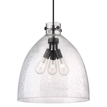 A large image of the Innovations Lighting 410-3PL-20-18 Newton Bell Pendant Matte Black / Seedy