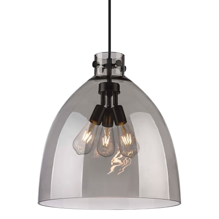 A large image of the Innovations Lighting 410-3PL-20-18 Newton Bell Pendant Matte Black / Plated Smoke