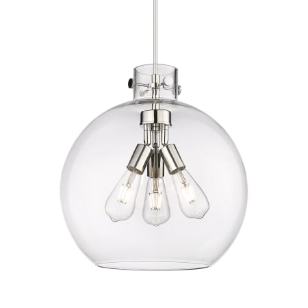 A large image of the Innovations Lighting 410-3PL-17-16 Newton Sphere Pendant Polished Nickel / Clear