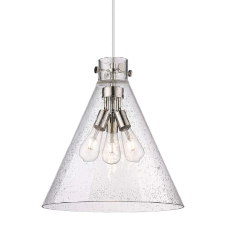 A large image of the Innovations Lighting 410-3PL-21-18 Newton Cone Pendant Polished Nickel / Seedy