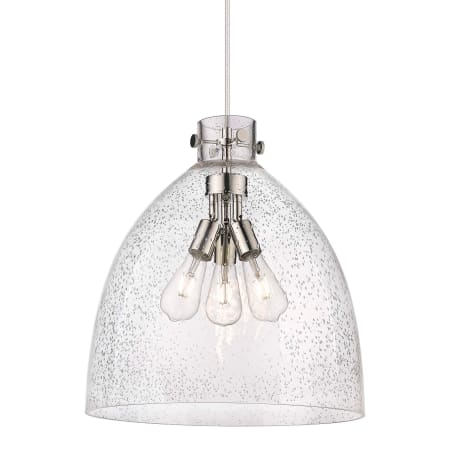A large image of the Innovations Lighting 410-3PL-20-18 Newton Bell Pendant Polished Nickel / Seedy