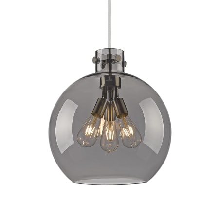 A large image of the Innovations Lighting 410-3PL-17-16 Newton Sphere Pendant Satin Nickel / Plated Smoke