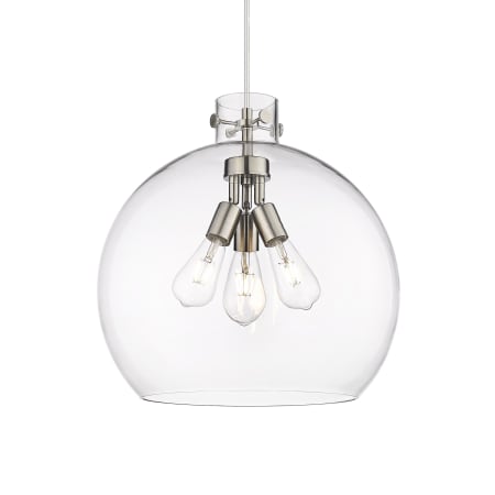 A large image of the Innovations Lighting 410-3PL-18-18 Newton Sphere Pendant Satin Nickel / Clear