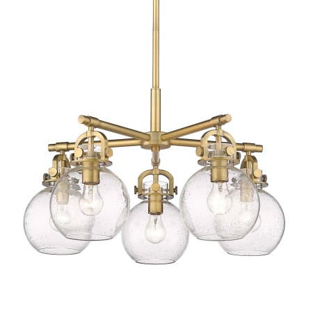 A large image of the Innovations Lighting 410-5CR-16-26 Newton Sphere Chandelier Brushed Brass / Seedy