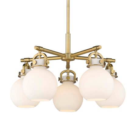 A large image of the Innovations Lighting 410-5CR-16-26 Newton Sphere Chandelier Brushed Brass / Matte White
