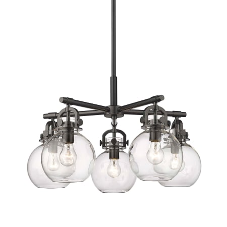 A large image of the Innovations Lighting 410-5CR-16-26 Newton Sphere Chandelier Matte Black / Clear