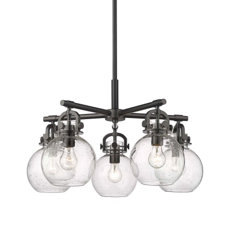 A large image of the Innovations Lighting 410-5CR-16-26 Newton Sphere Chandelier Matte Black / Seedy