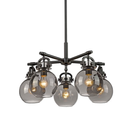 A large image of the Innovations Lighting 410-5CR-16-26 Newton Sphere Chandelier Matte Black / Plated Smoke