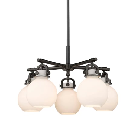 A large image of the Innovations Lighting 410-5CR-16-26 Newton Sphere Chandelier Matte Black / Matte White