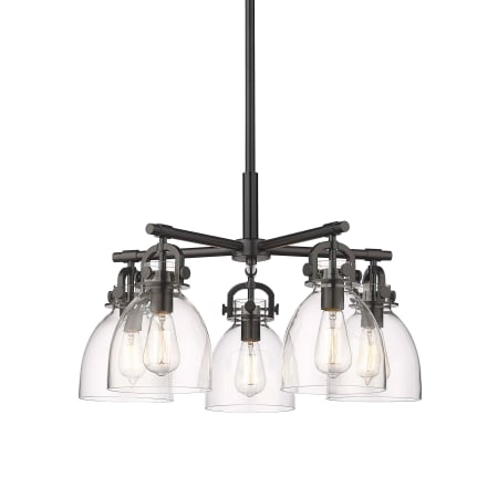 A large image of the Innovations Lighting 410-5CR-16-26 Newton Bell Chandelier Matte Black / Clear
