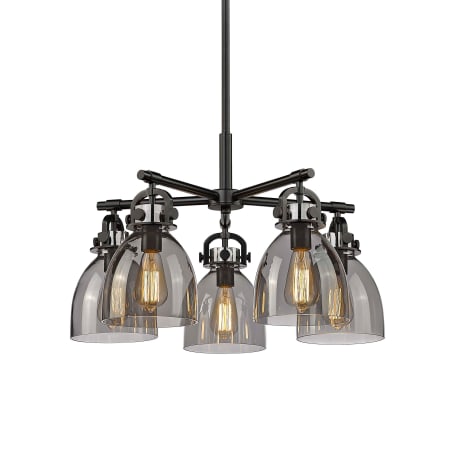 A large image of the Innovations Lighting 410-5CR-16-26 Newton Bell Chandelier Matte Black / Plated Smoke