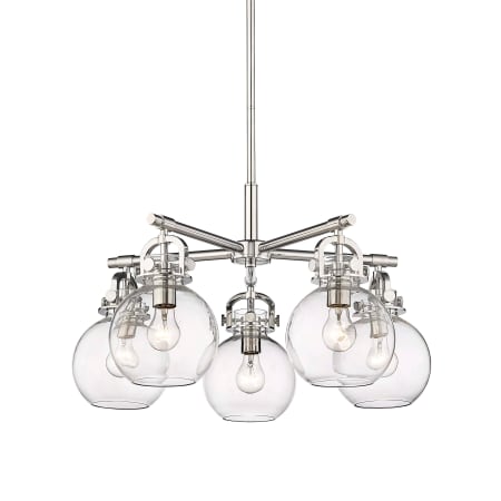 A large image of the Innovations Lighting 410-5CR-16-26 Newton Sphere Chandelier Polished Nickel / Clear