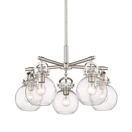 A large image of the Innovations Lighting 410-5CR-16-26 Newton Sphere Chandelier Polished Nickel / Seedy