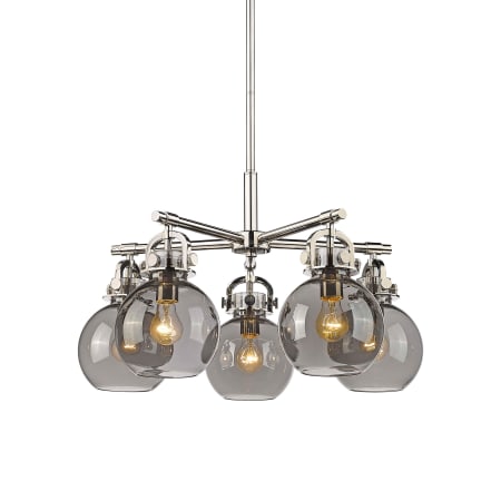 A large image of the Innovations Lighting 410-5CR-16-26 Newton Sphere Chandelier Polished Nickel / Plated Smoke